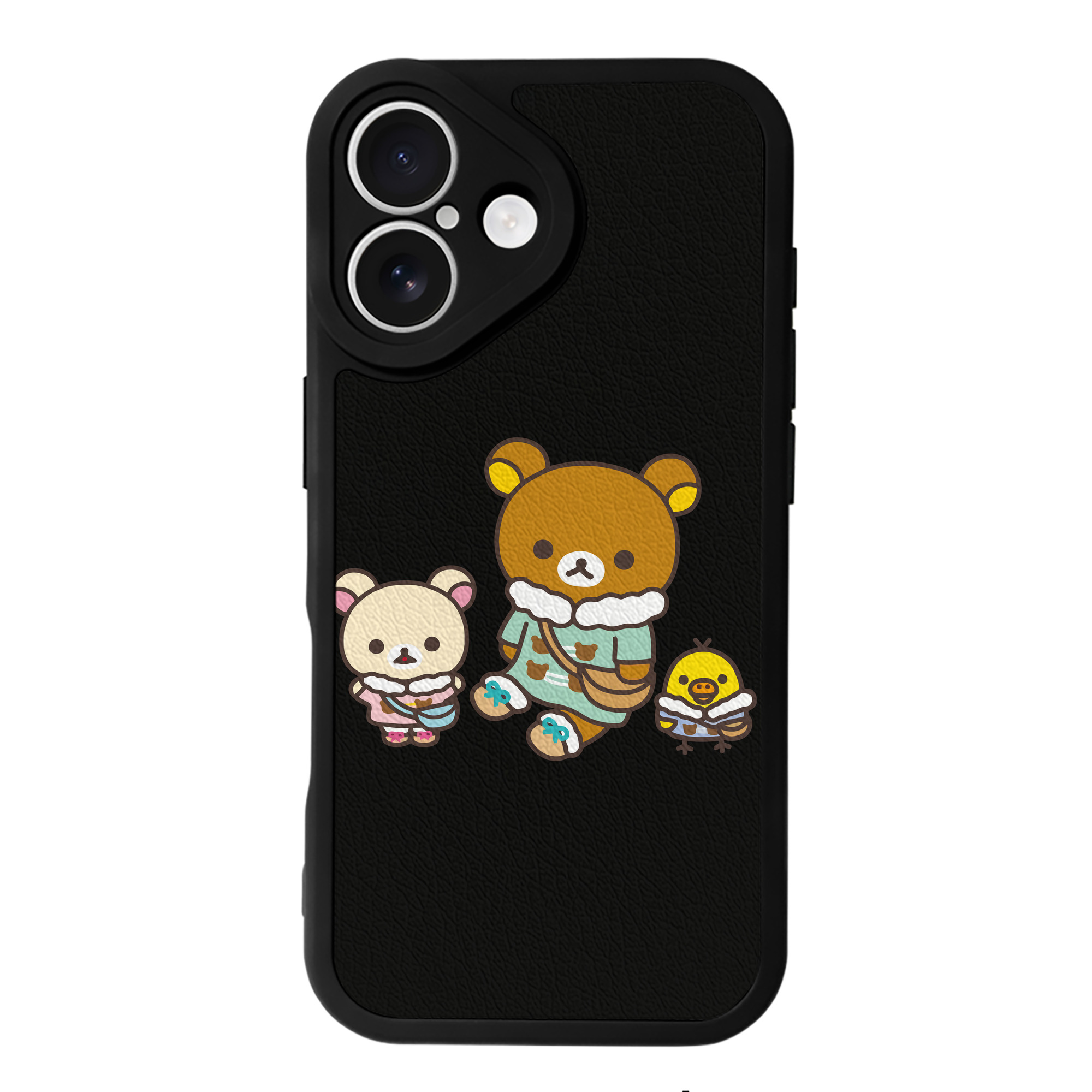 （画像用） リラックマ リラックマ キイロイトリ Rilakkuma Korilakkuma Kiiroitori 【iPhone 16シリーズ対応】シリコンスマホケース（レザー調） 材質：シリコン